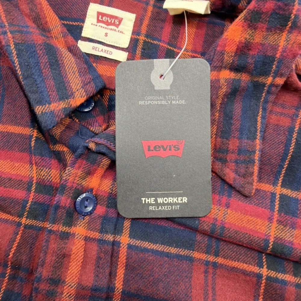 Levi's Men's Small Albemarle Long Sleeve Flannel Shirt Night Sky Soft Western - Picture 5 of 10